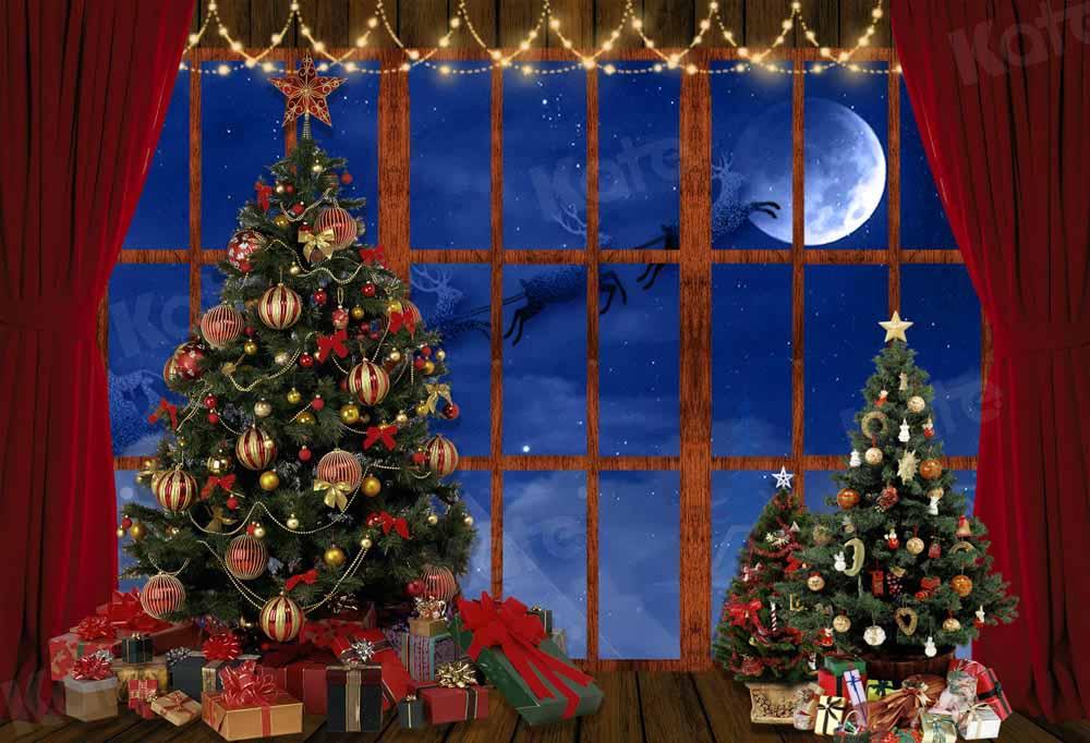 Kate Christmas Trees Window Elk Moon Backdrop Designed by Chain Photography - Image 4