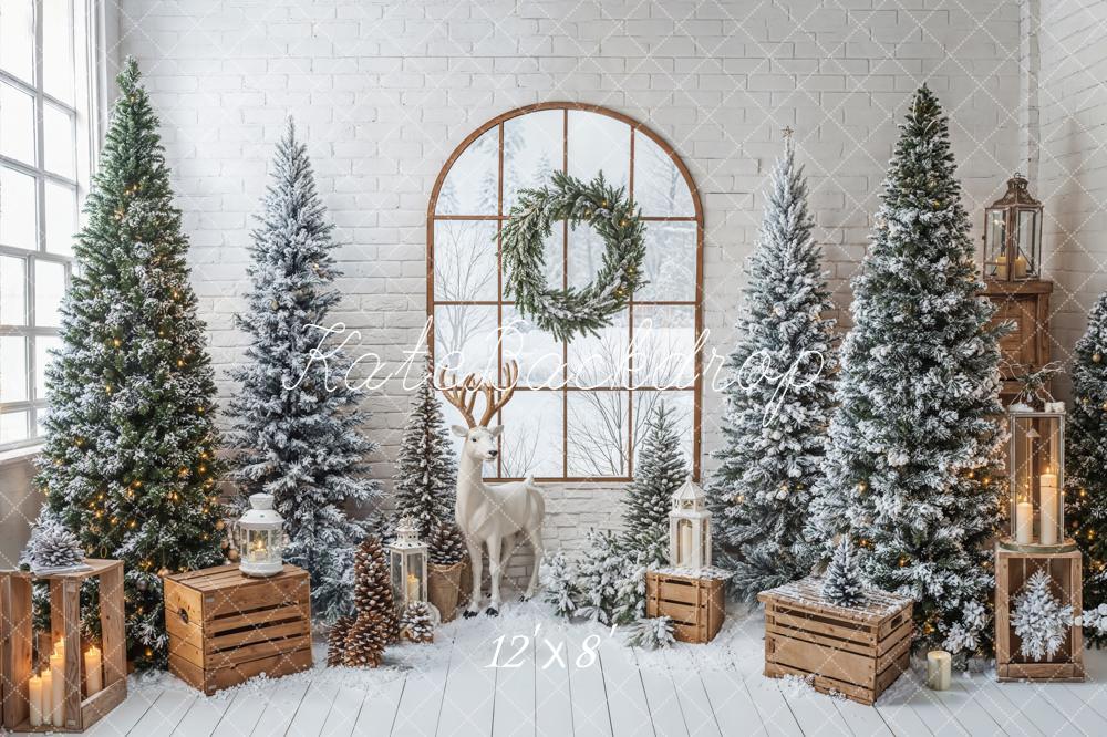 Kate Christmas Trees Window Fleece Backdrop Designed by Emetselch - Image 4