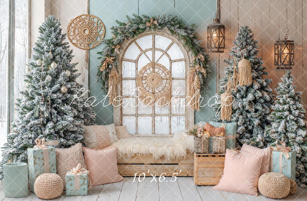 Kate Christmas Trees Window Cozy Room Fleece Backdrop Designed by Emetselch - Image 2