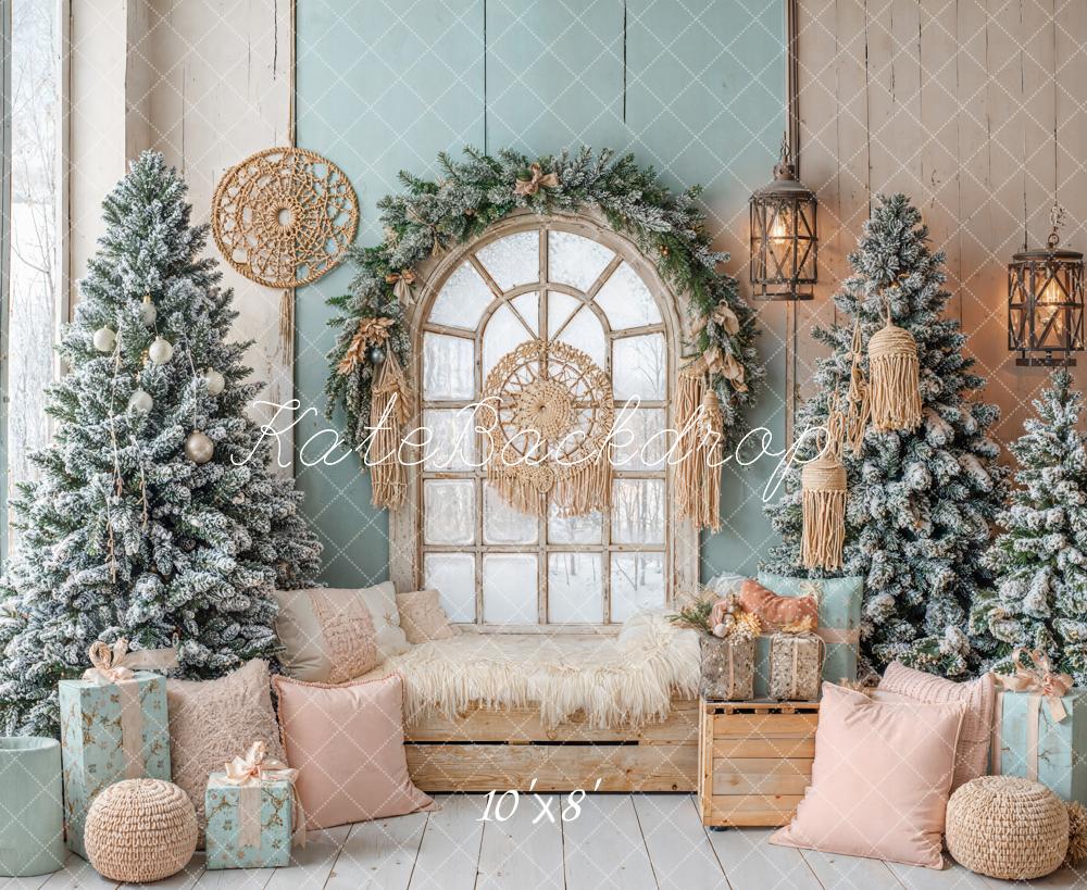 Kate Christmas Trees Window Cozy Room Fleece Backdrop Designed by Emetselch - Image 3