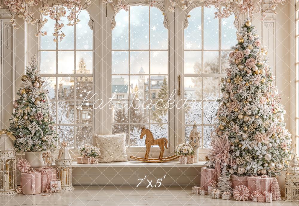 Kate Christmas Trees Window Snow Backdrop Designed by Emetselch - Image 2