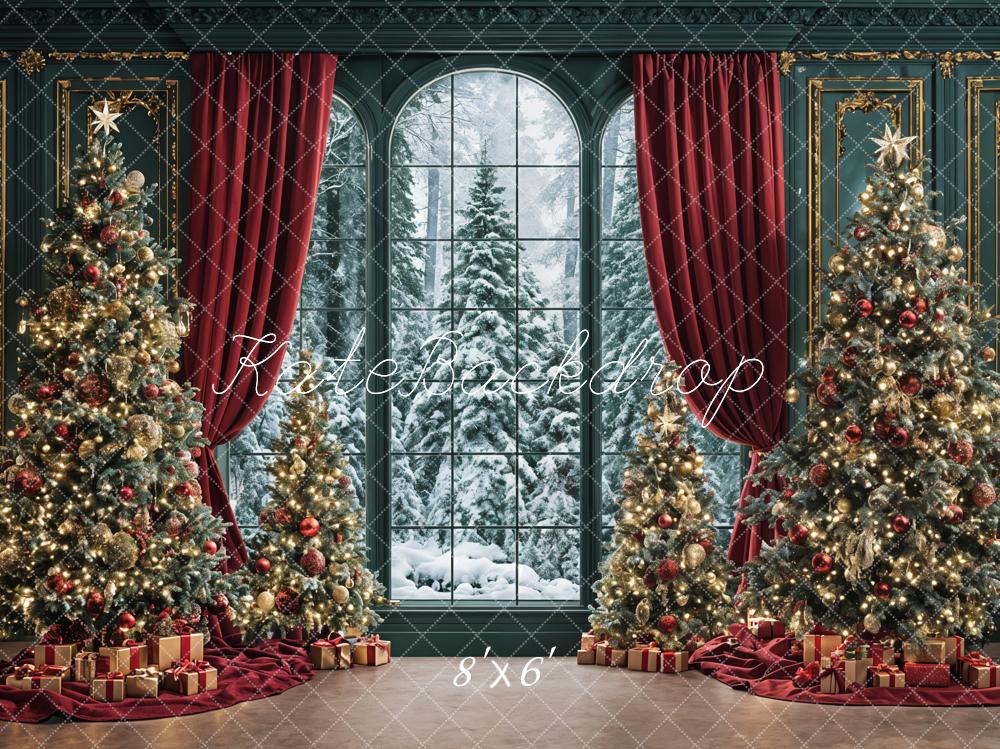 Kate Christmas Trees Window Red Curtains Backdrop Designed by Ashley Paul - Image 3