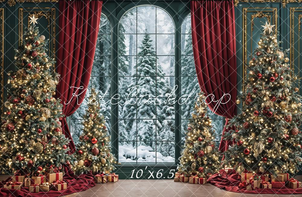 Kate Christmas Trees Window Red Curtains Backdrop Designed by Ashley Paul - Image 4