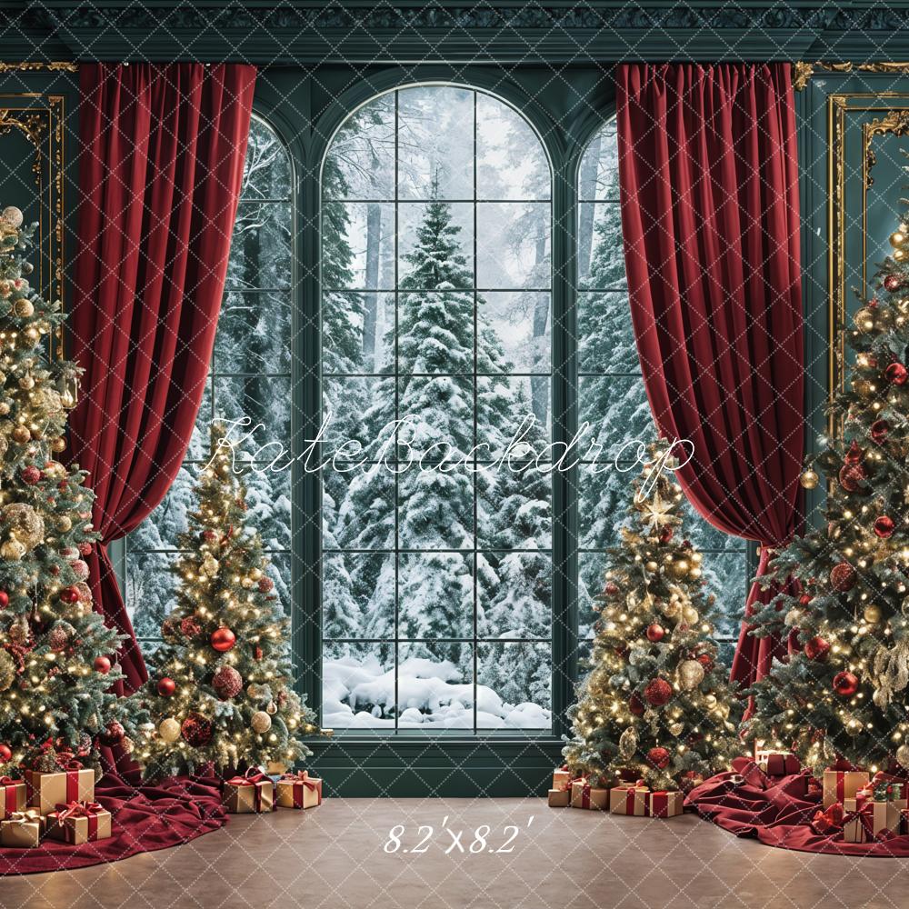 Kate Christmas Trees Window Red Curtains Backdrop Designed by Ashley Paul - Image 5