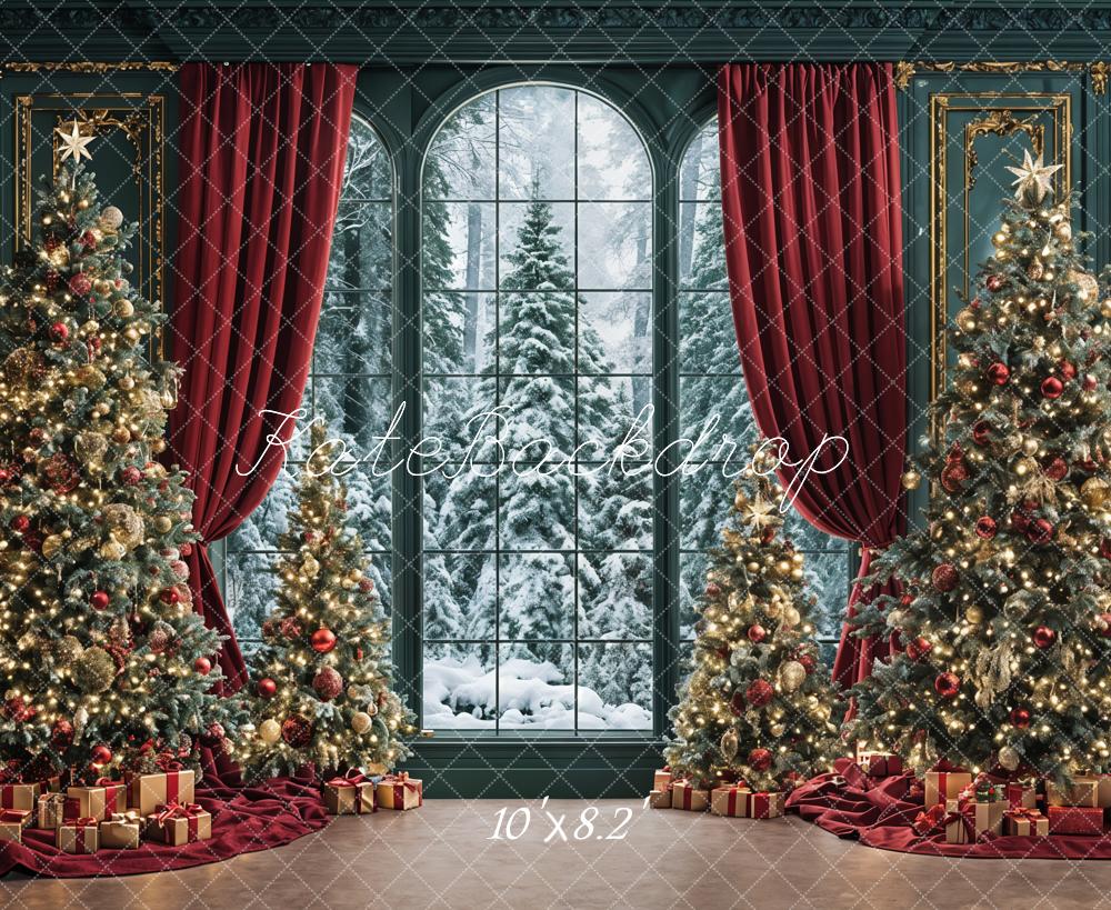 Kate Christmas Trees Window Red Curtains Backdrop Designed by Ashley Paul - Image 6