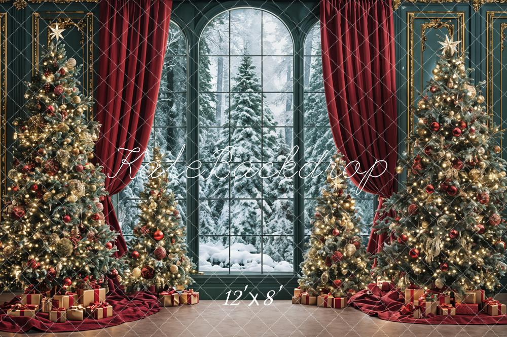 Kate Christmas Trees Window Red Curtains Backdrop Designed by Ashley Paul - Image 8