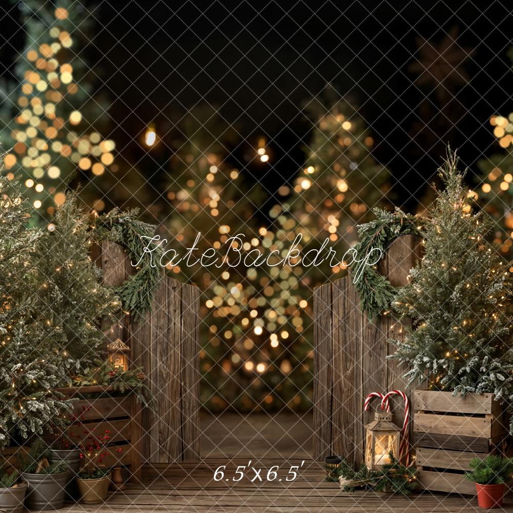 Kate Christmas Trees Wooden Fence Bokeh Backdrop Designed by Emetselch - Image 2