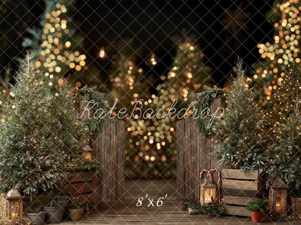 Kate Christmas Trees Wooden Fence Bokeh Backdrop Designed by Emetselch - Image 3