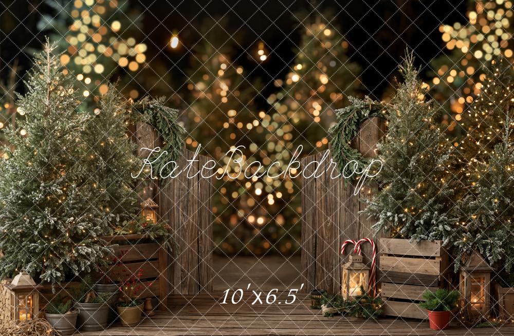 Kate Christmas Trees Wooden Fence Bokeh Backdrop Designed by Emetselch - Image 4