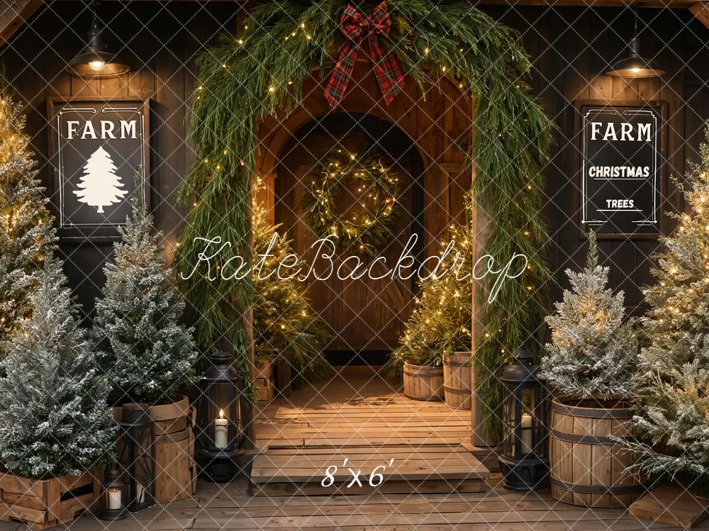 Kate Christmas Trees Wooden Porch Garland Backdrop Designed by Emetselch - Image 3