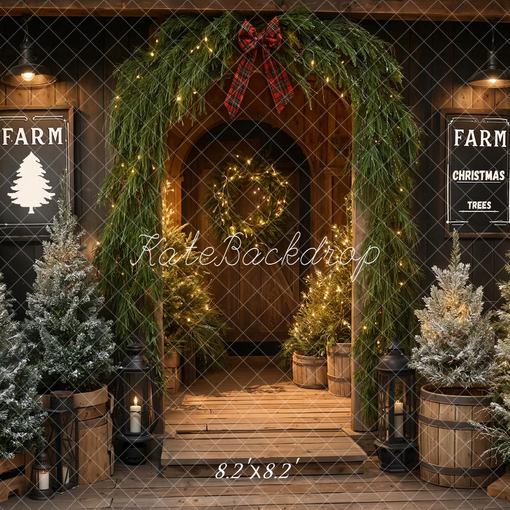 Kate Christmas Trees Wooden Porch Garland Backdrop Designed by Emetselch - Image 5