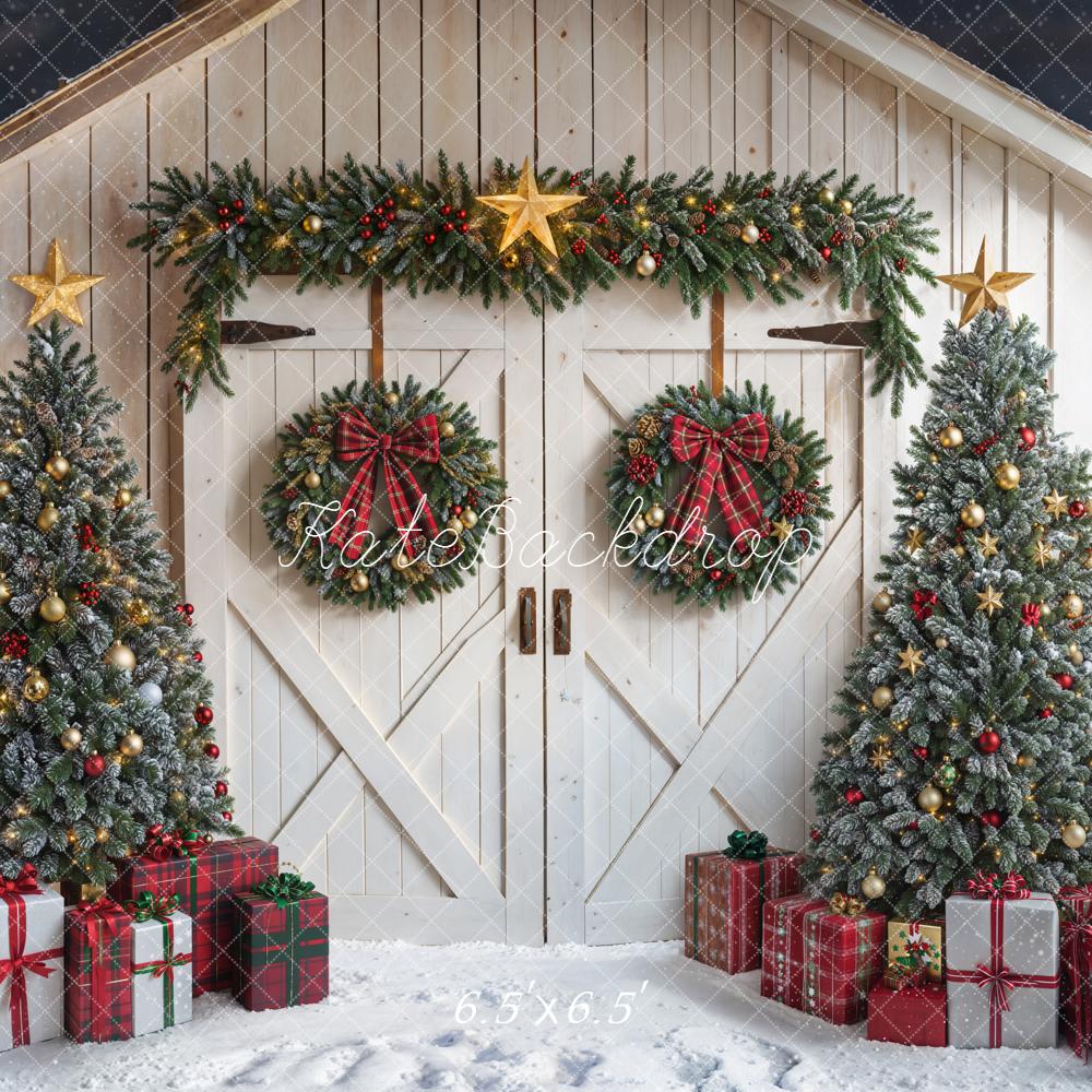 Kate Christmas Trees Wreaths Barn Door Backdrop Designed by Emetselch - Image 2