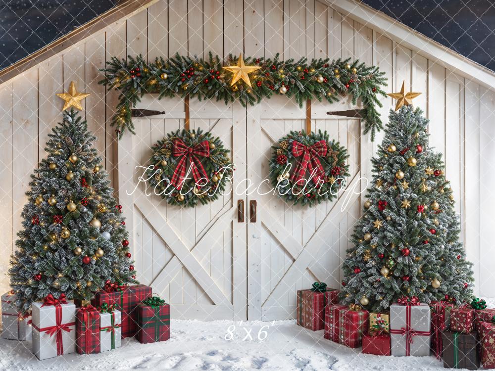 Kate Christmas Trees Wreaths Barn Door Backdrop Designed by Emetselch - Image 3