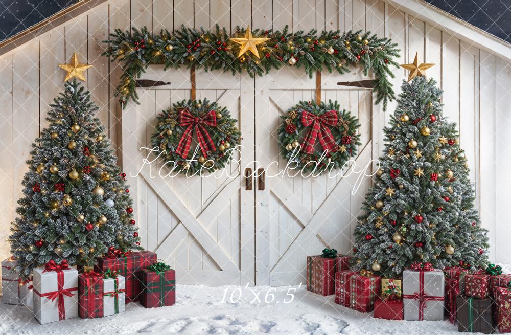 Kate Christmas Trees Wreaths Barn Door Backdrop Designed by Emetselch - Image 4