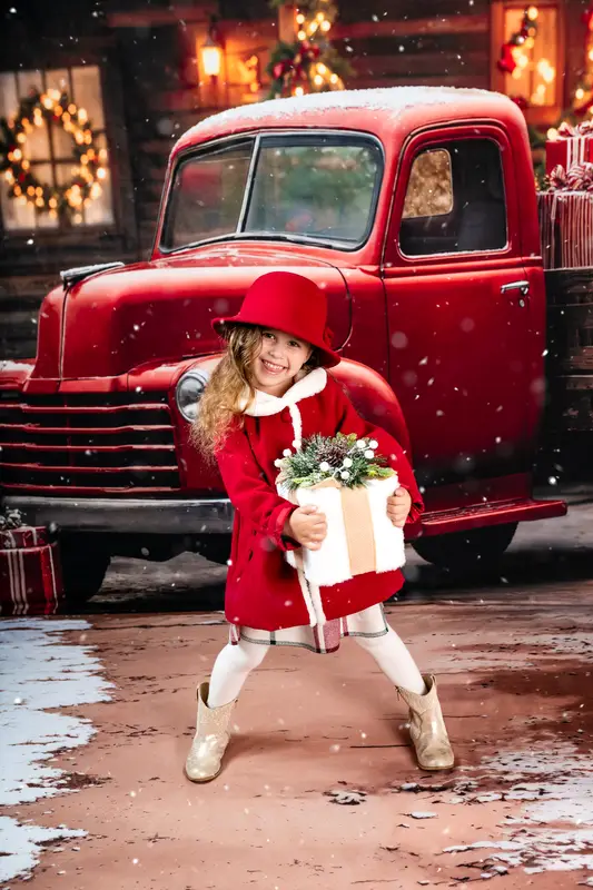 Kate Christmas Red Truck Gifts Cabin Backdrop Designed by Emetselch - Image 3