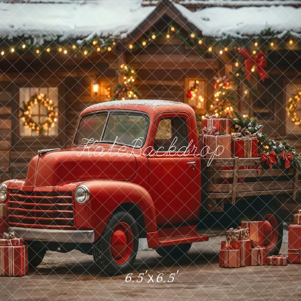 Kate Christmas Red Truck Gifts Cabin Backdrop Designed by Emetselch - Image 4