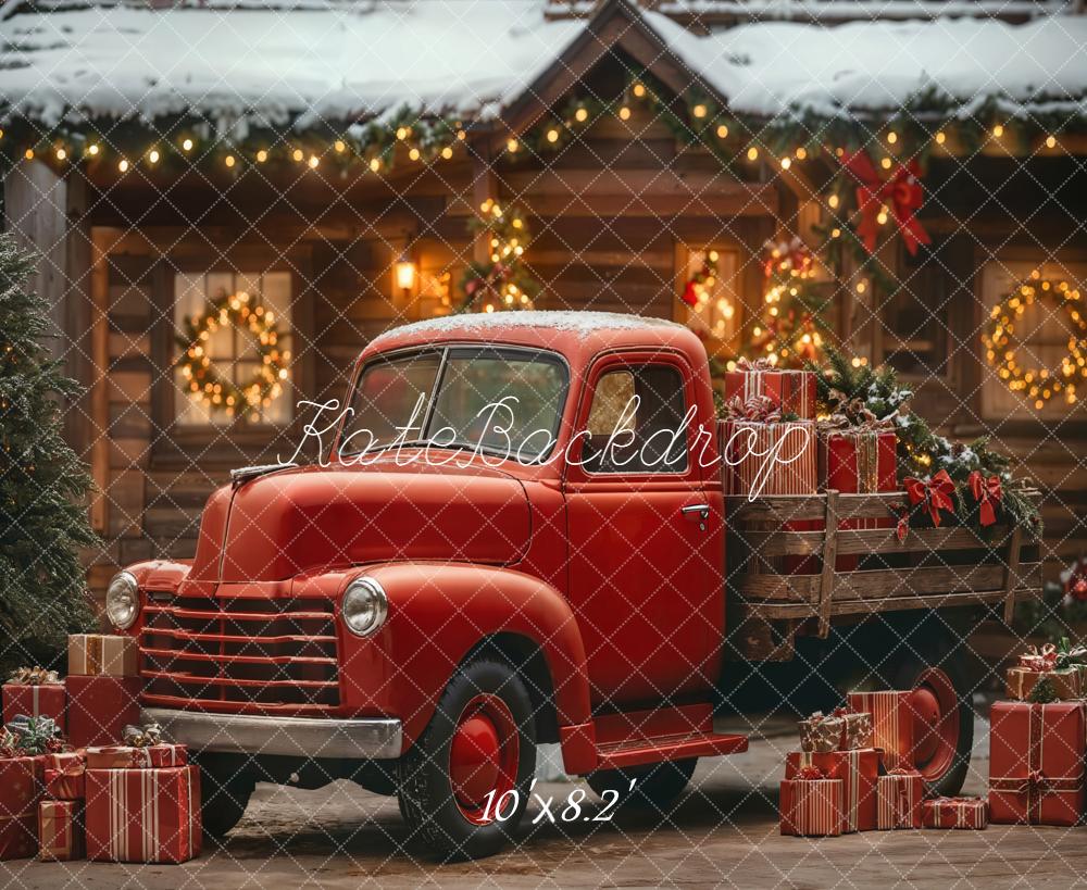 Kate Christmas Red Truck Gifts Cabin Backdrop Designed by Emetselch - Image 8