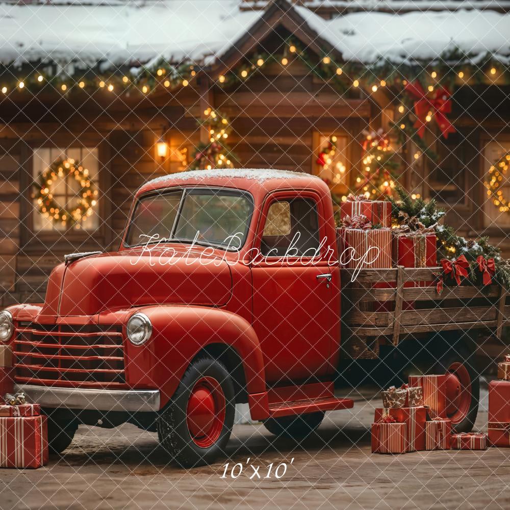 Kate Christmas Red Truck Gifts Cabin Backdrop Designed by Emetselch - Image 9