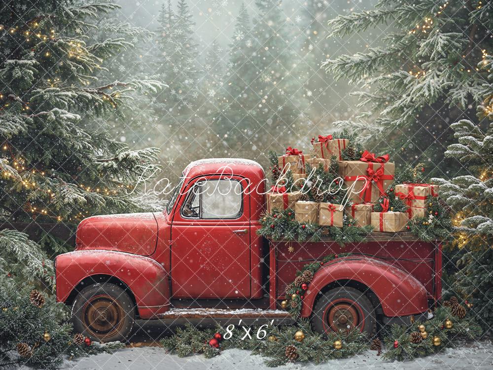 Kate Christmas Truck Presents Pine Trees Backdrop Designed by Emetselch - Image 3