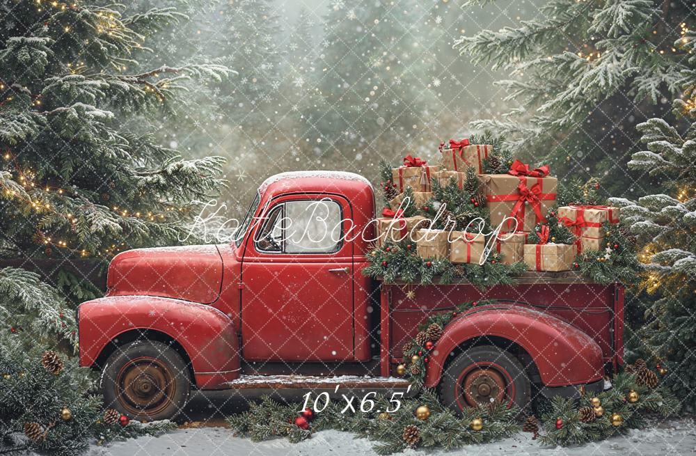 Kate Christmas Truck Presents Pine Trees Backdrop Designed by Emetselch - Image 4