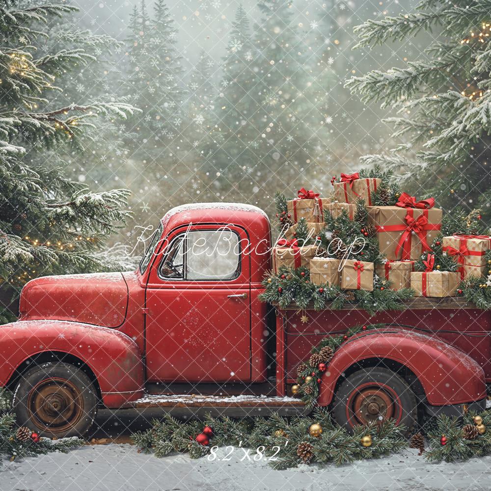 Kate Christmas Truck Presents Pine Trees Backdrop Designed by Emetselch - Image 5