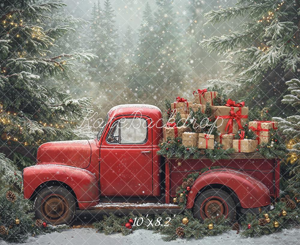 Kate Christmas Truck Presents Pine Trees Backdrop Designed by Emetselch - Image 6
