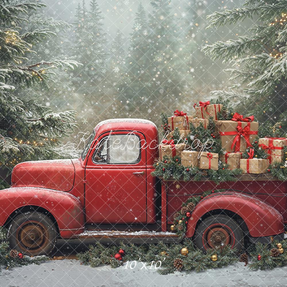Kate Christmas Truck Presents Pine Trees Backdrop Designed by Emetselch - Image 7