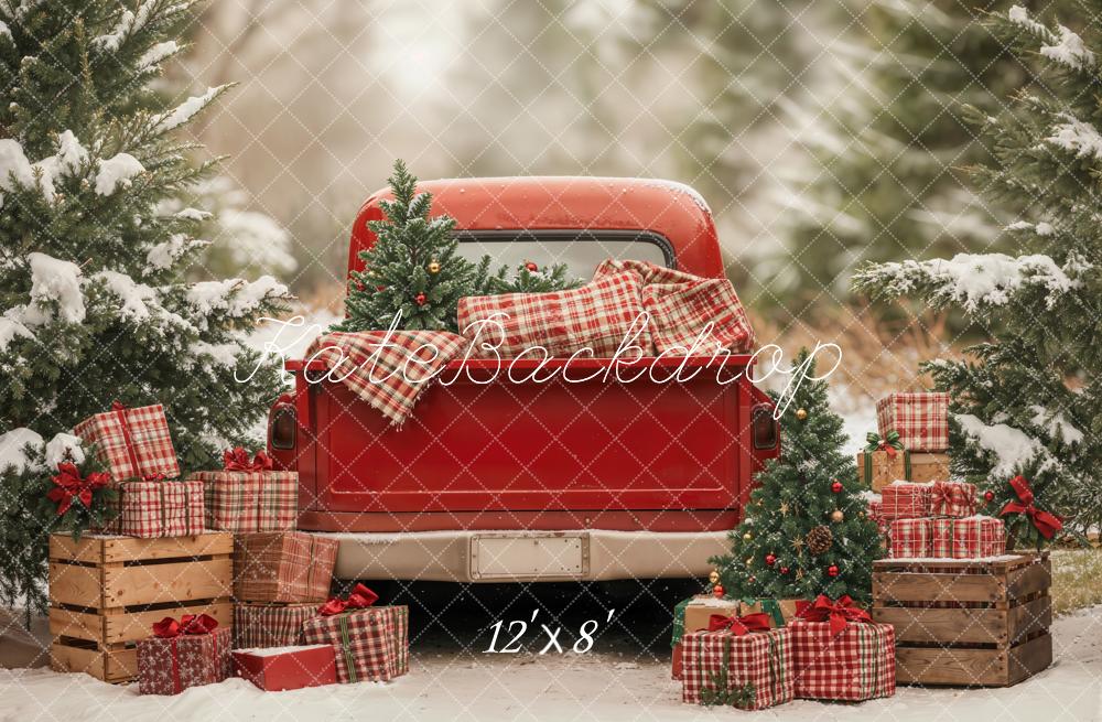 Kate Christmas Truck Gifts Snowy Trees Fleece Backdrop Designed by Emetselch - Image 2