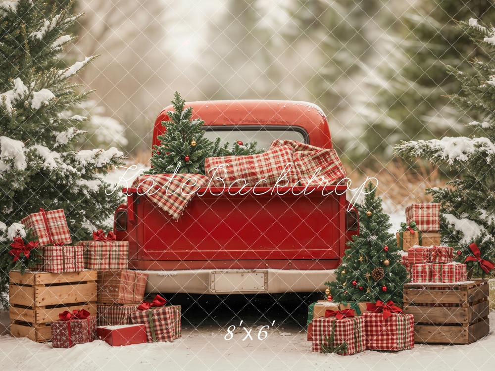 Kate Christmas Truck Gifts Snowy Trees Fleece Backdrop Designed by Emetselch - Image 3