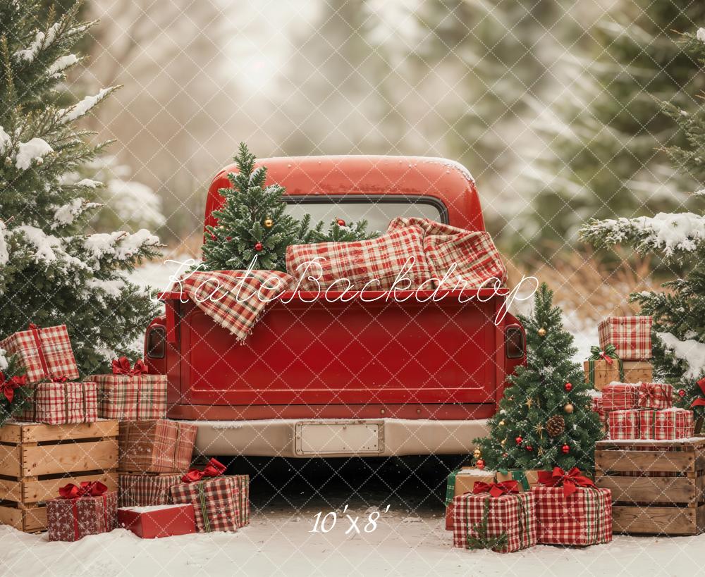 Kate Christmas Truck Gifts Snowy Trees Fleece Backdrop Designed by Emetselch - Image 4