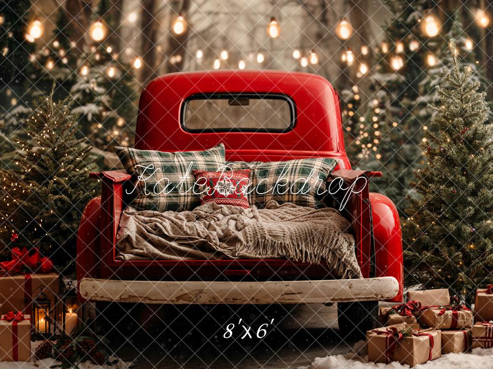Kate Christmas Red Truck Snowy Trees Presents Backdrop Designed by Emetselch - Image 5