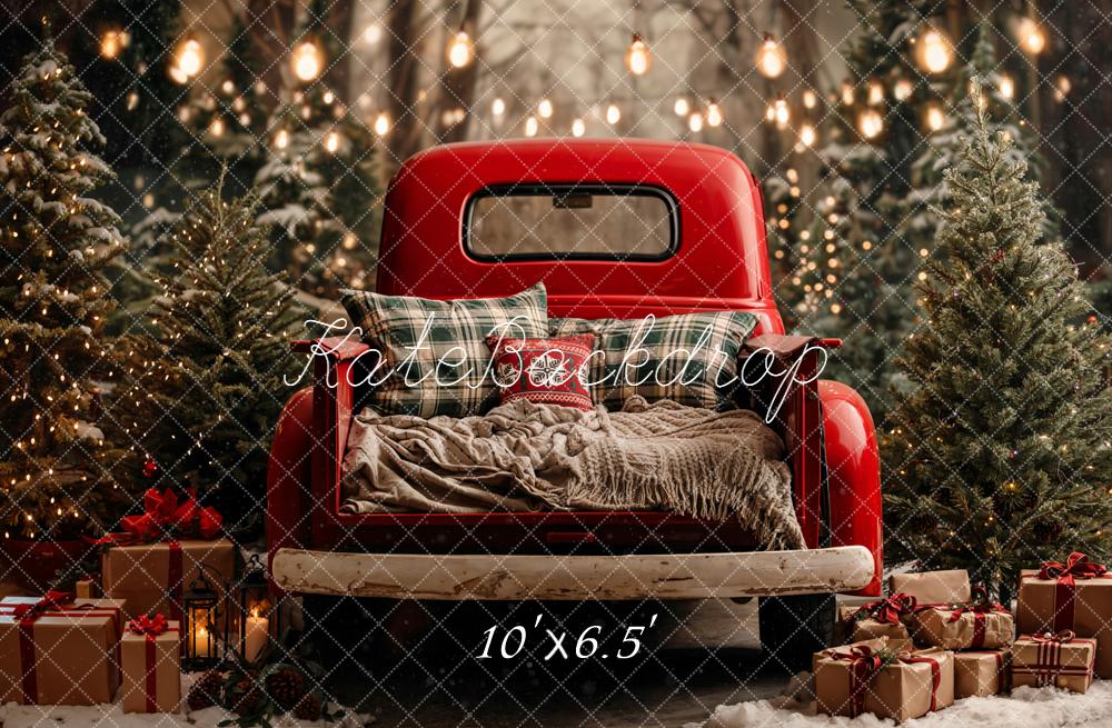 Kate Christmas Red Truck Snowy Trees Presents Backdrop Designed by Emetselch - Image 6