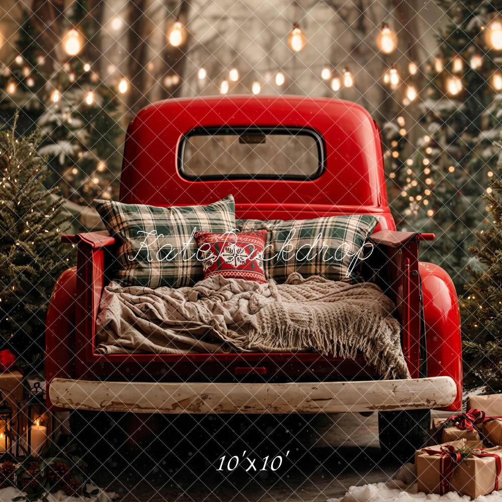 Kate Christmas Red Truck Snowy Trees Presents Backdrop Designed by Emetselch - Image 9