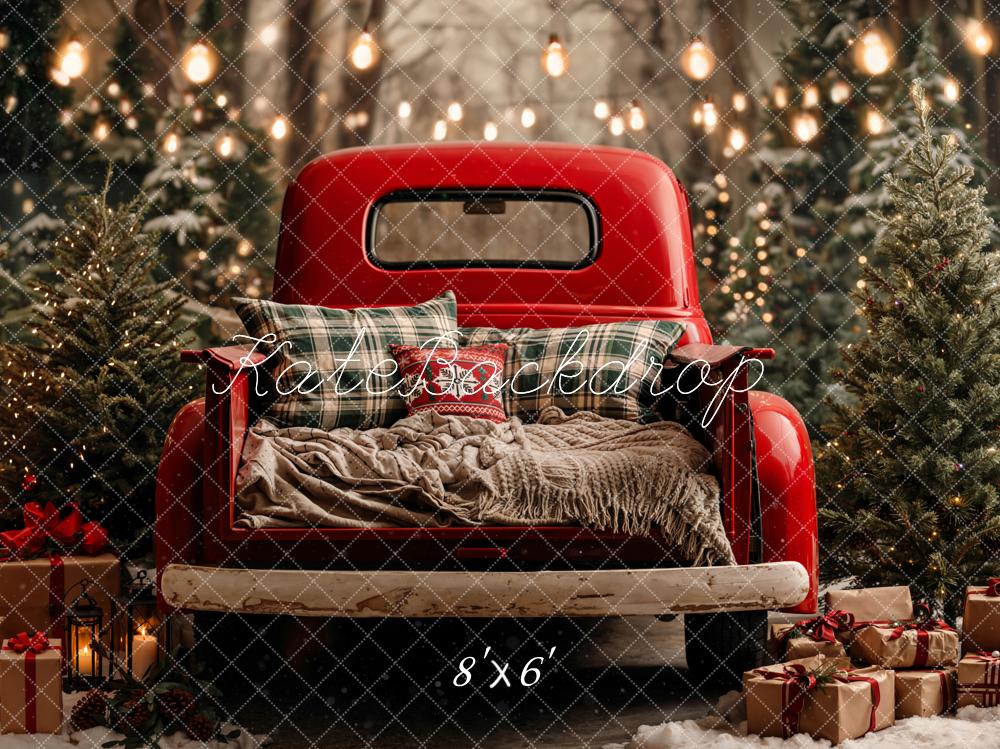 Kate Christmas Truck Snowy Trees Presents Fleece Backdrop Designed by Emetselch - Image 2