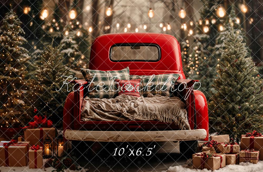 Kate Christmas Truck Snowy Trees Presents Fleece Backdrop Designed by Emetselch - Image 4