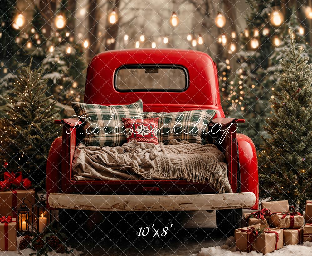 Kate Christmas Truck Snowy Trees Presents Fleece Backdrop Designed by Emetselch - Image 5
