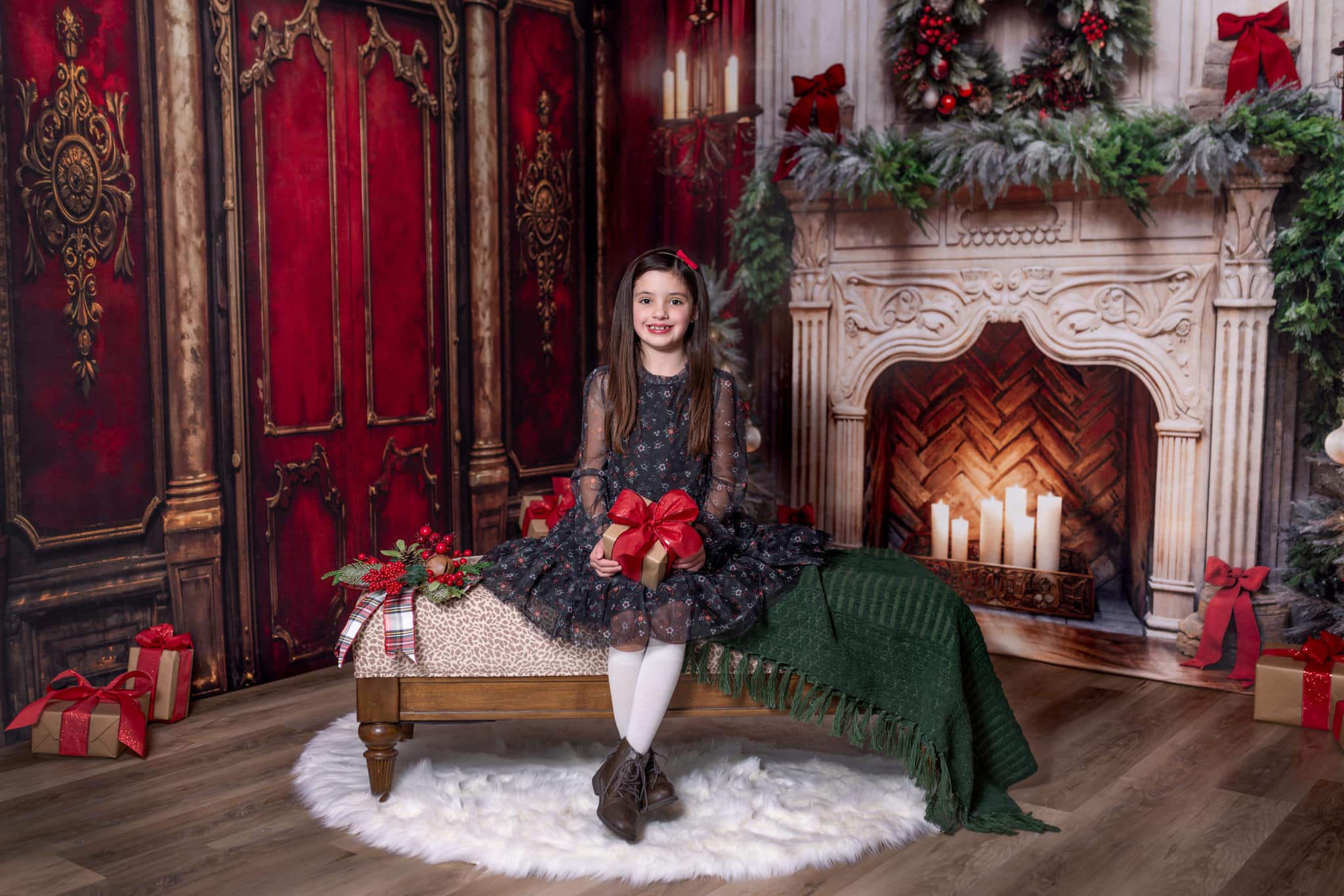 Kate Christmas Victorian Red Wall Fireplace Room Set - Image 4