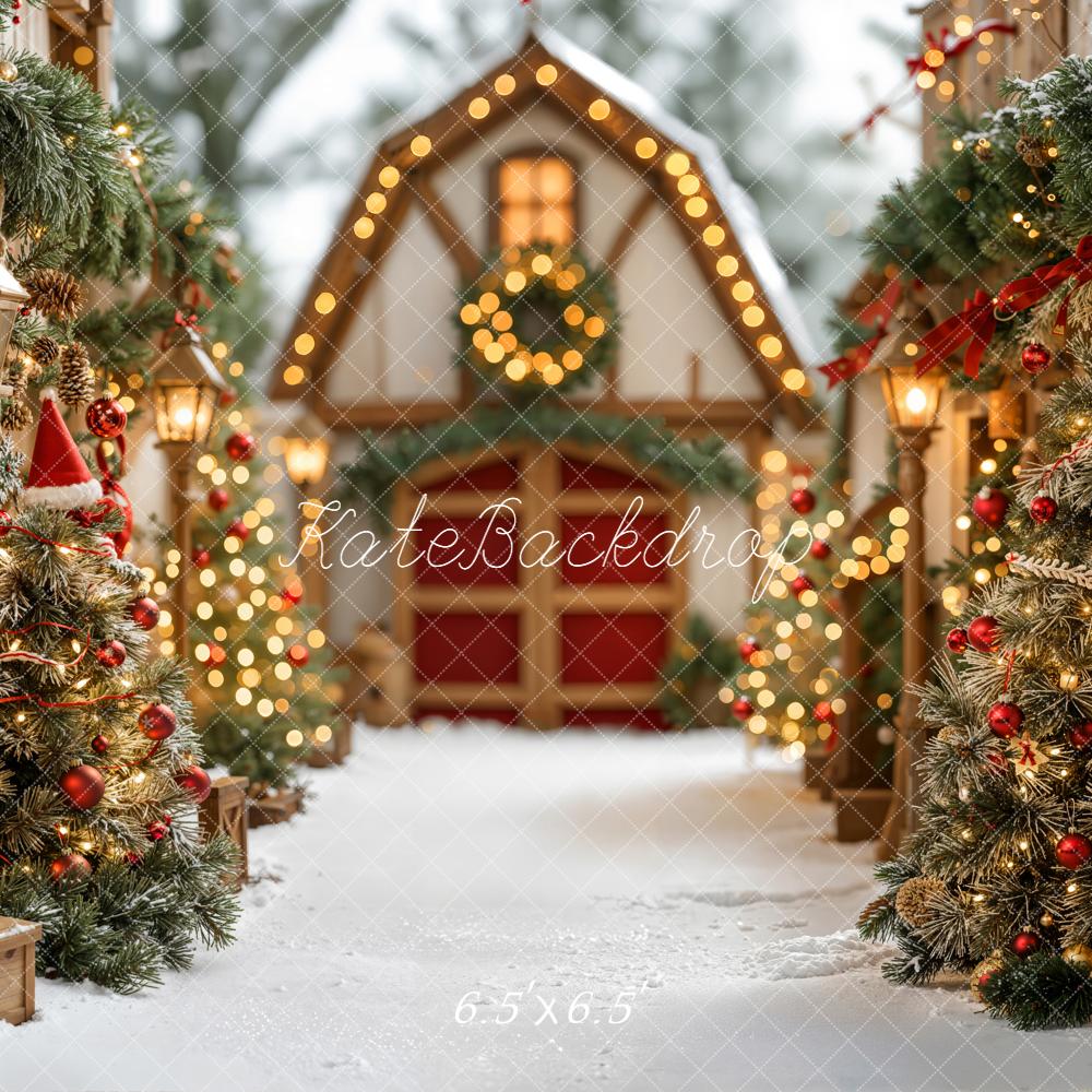 Kate Christmas Village Pine Trees Lanterns Backdrop Designed by Emetselch - Image 4