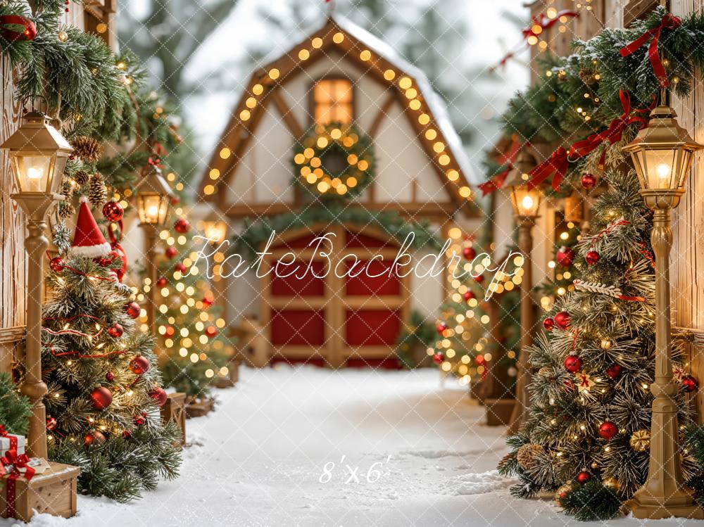 Kate Christmas Village Pine Trees Lanterns Backdrop Designed by Emetselch - Image 5