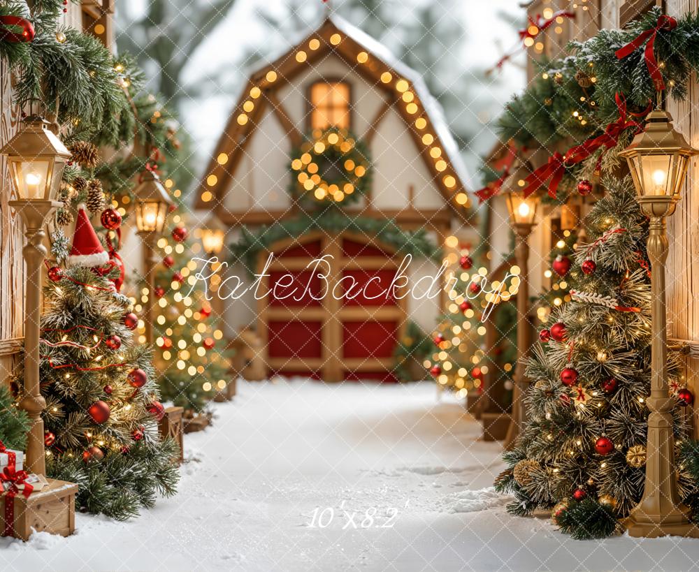 Kate Christmas Village Pine Trees Lanterns Backdrop Designed by Emetselch - Image 8