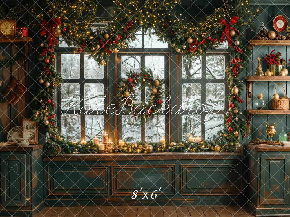 Kate Vintage Green Christmas Kitchen Backdrop Designed by Emetselch - Image 4