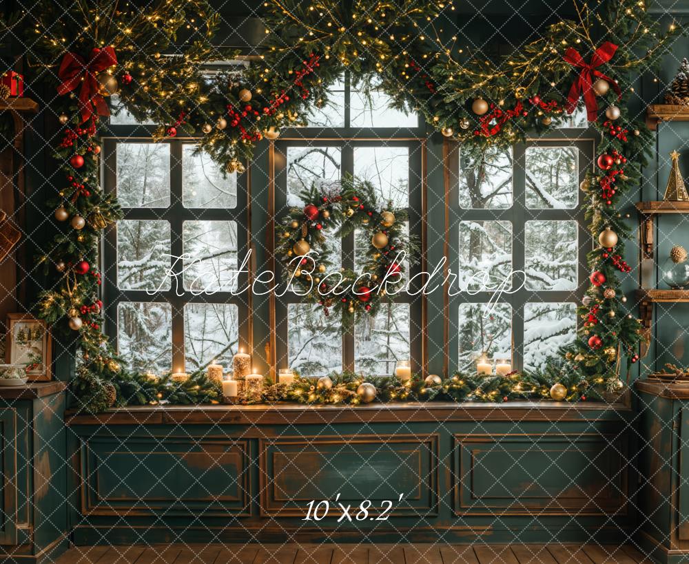 Kate Vintage Green Christmas Kitchen Backdrop Designed by Emetselch - Image 6