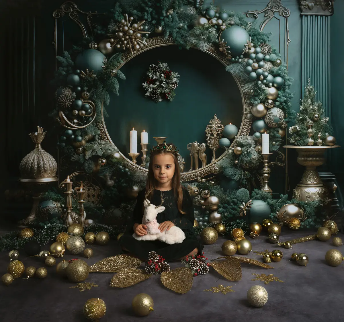 Kate Christmas Vintage Green Wall Big Wreath Fleece Backdrop Designed by Emetselch - Image 6