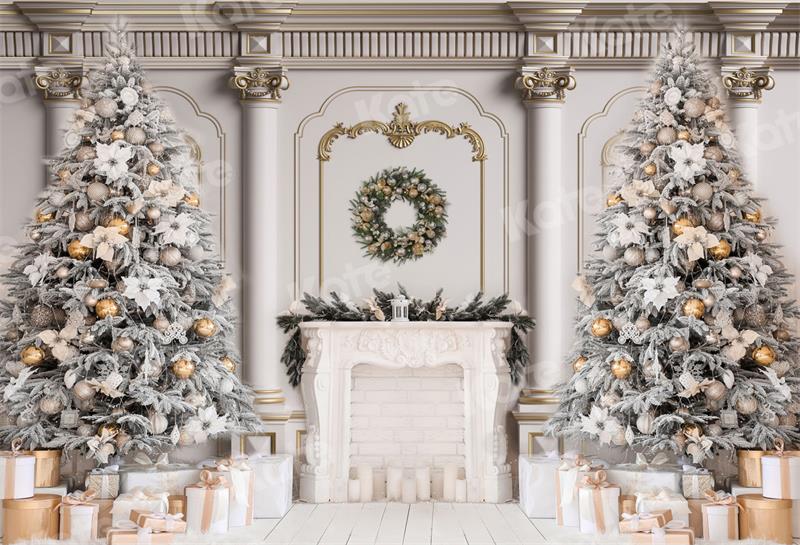 Kate Christmas Vintage Wall Trees Fireplace Backdrop for Photography - Image 2