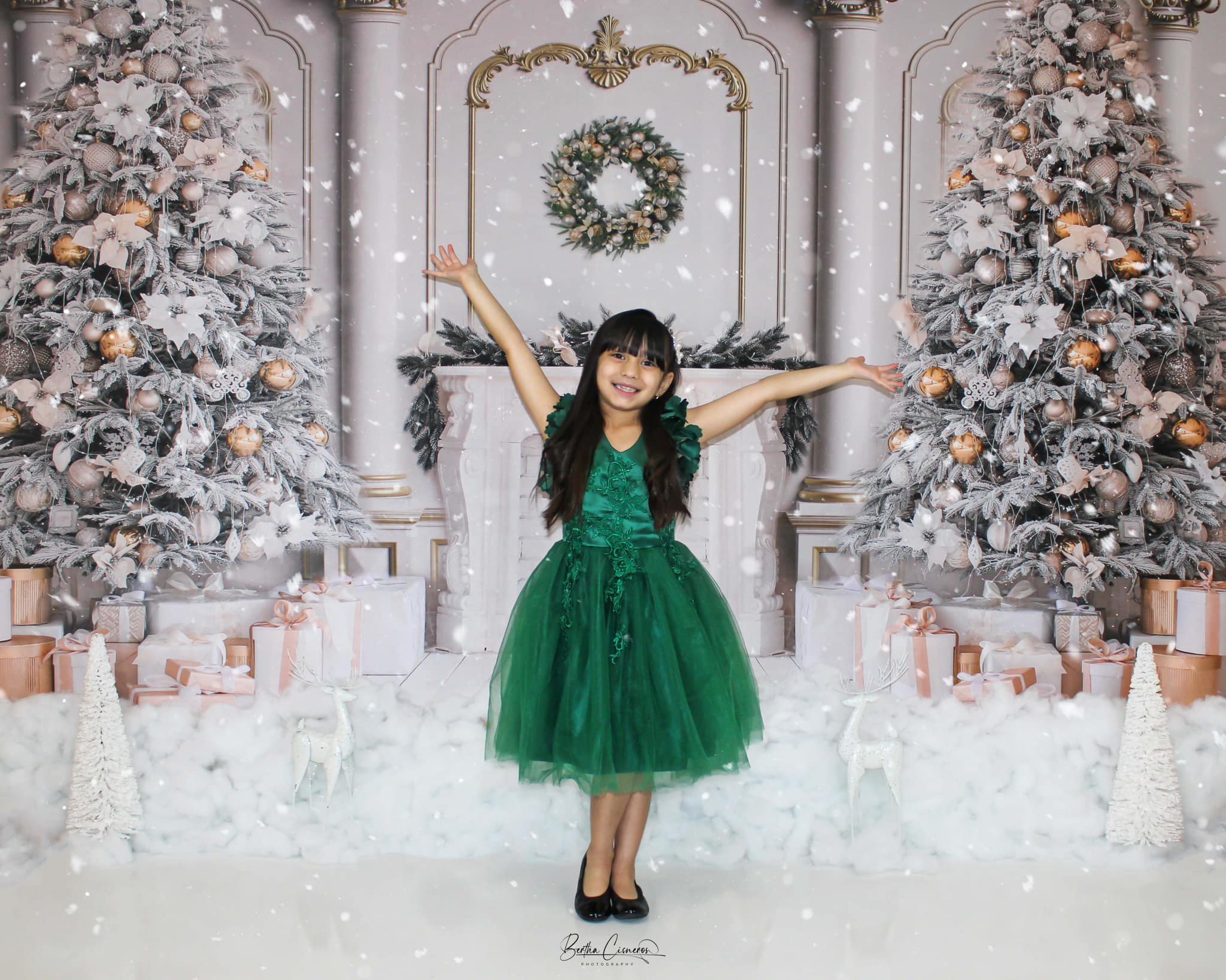 Kate Christmas Vintage Wall Trees Fireplace Backdrop for Photography - Image 3