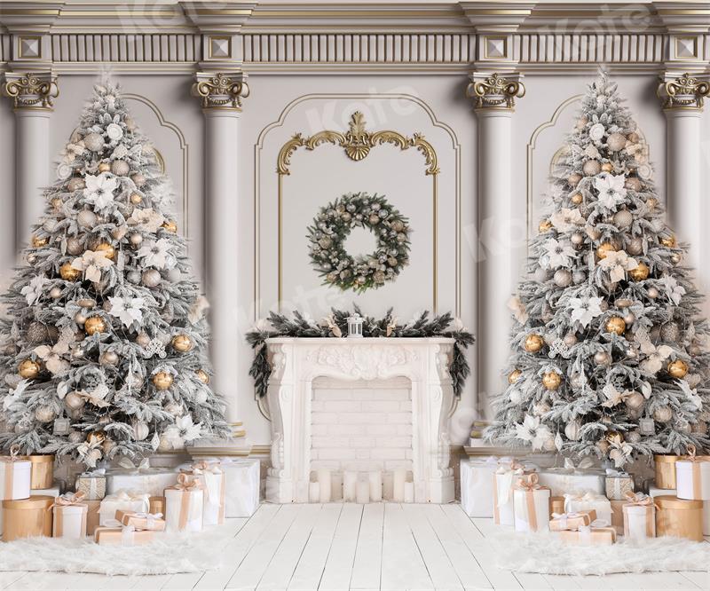 Kate Christmas Vintage Wall Trees Fireplace Backdrop for Photography - Image 6