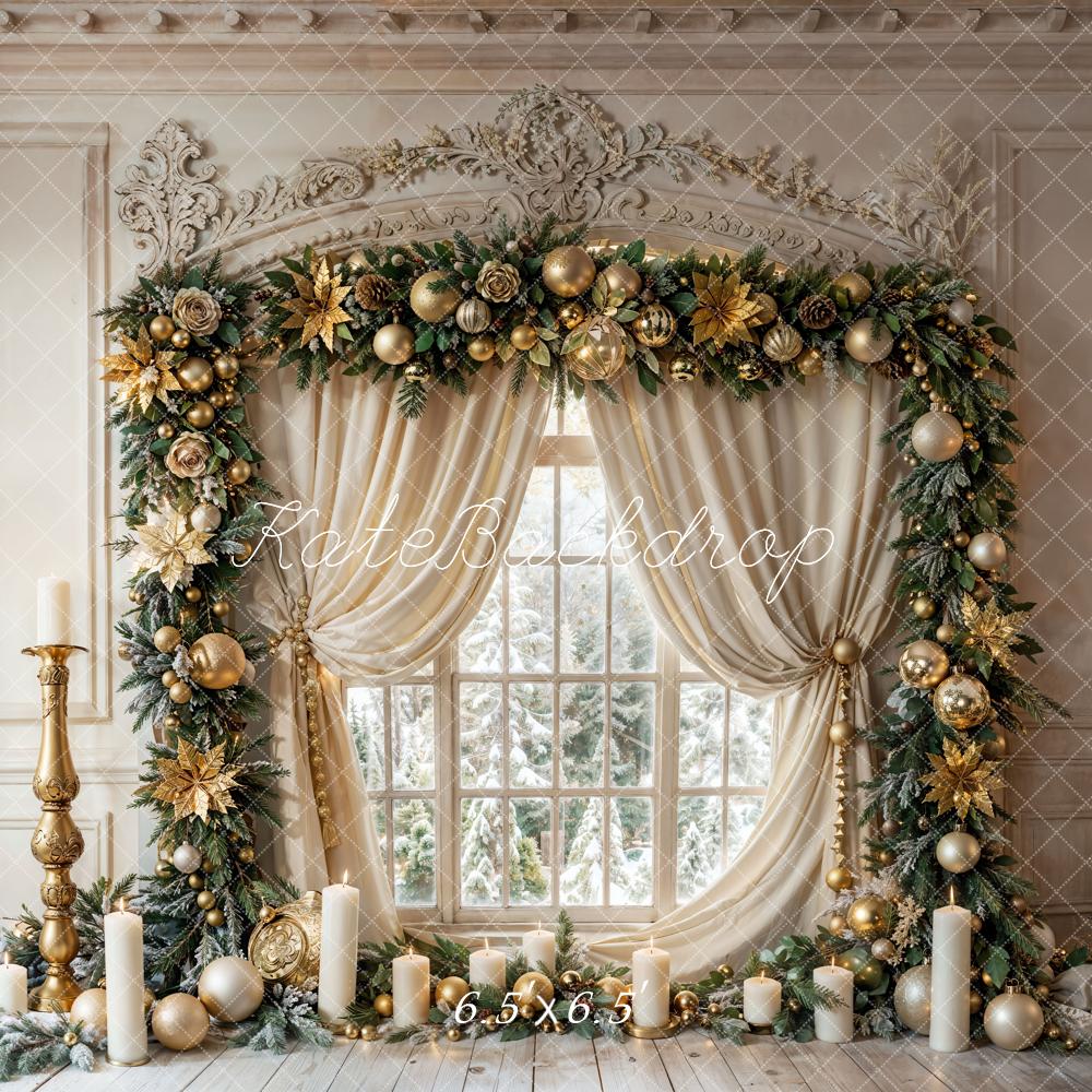 Kate Christmas Vintage White Window Candles Backdrop Designed by Emetselch - Image 3