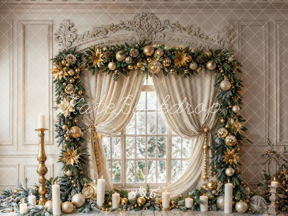 Kate Christmas Vintage White Window Candles Backdrop Designed by Emetselch - Image 4