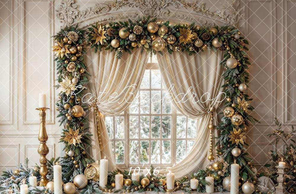 Kate Christmas Vintage White Window Candles Backdrop Designed by Emetselch - Image 5