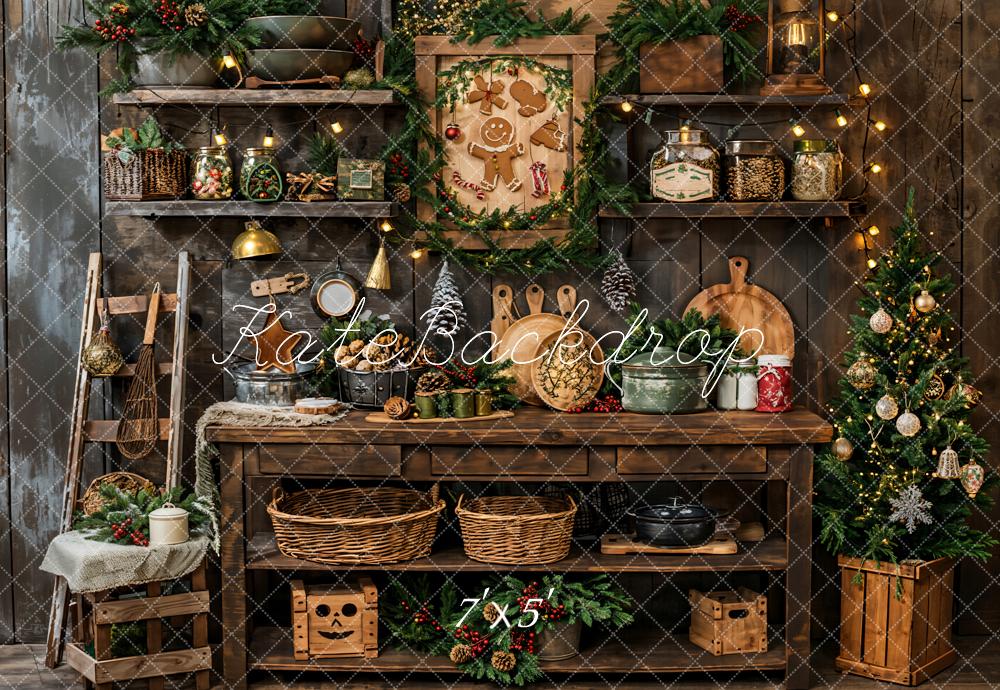Kate Vintage Wooden Christmas Kitchen Backdrop Designed by Emetselch - Image 2